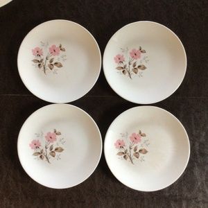 Vintage Mid-century Modern Side Plates, set of 4, pink and brown floral design